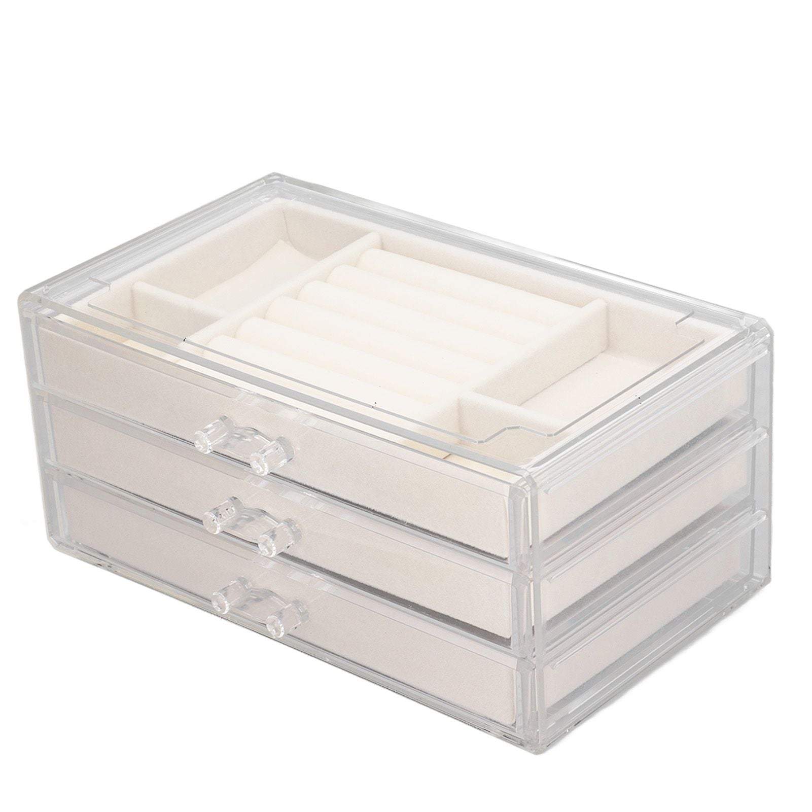 Acrylic Jewelry Organizer Clear Acrylic Beige Drawer Desk Storage Jewelry Box for Stud Earrings Necklace Jewelry