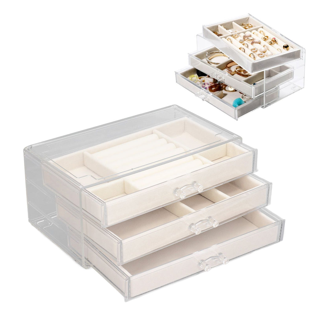 Acrylic Jewelry Organizer Clear Acrylic Beige Drawer Desk Storage Jewelry Box for Stud Earrings Necklace Jewelry