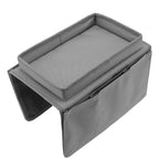 Sofa Tray Folding Arm Storage Holder Table 600D Oxford Cloth Side Pockets for Couch Grey