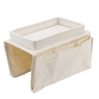 Sofa Tray Folding Arm Storage Holder Table 600D Oxford Cloth Side Pockets for Couch Beige