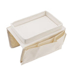 Sofa Tray Folding Arm Storage Holder Table 600D Oxford Cloth Side Pockets for Couch Beige