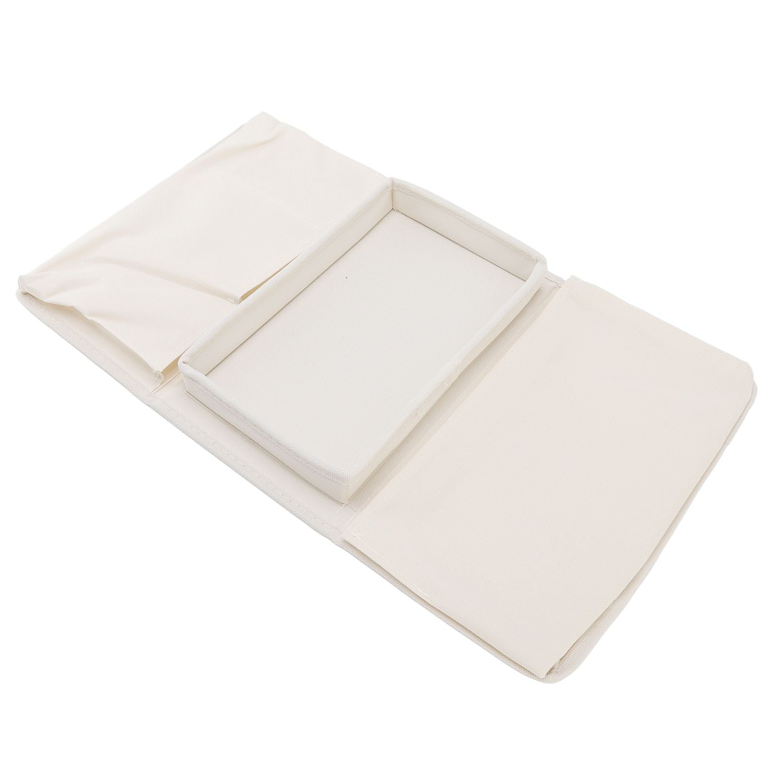 Sofa Tray Folding Arm Storage Holder Table 600D Oxford Cloth Side Pockets for Couch Beige