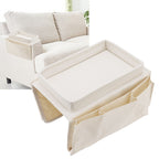 Sofa Tray Folding Arm Storage Holder Table 600D Oxford Cloth Side Pockets for Couch Beige