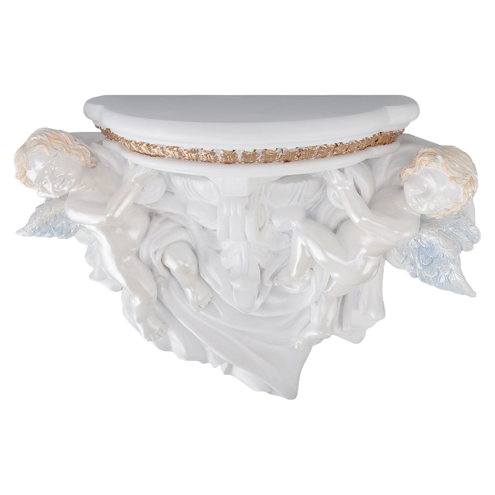 Resin Angel Wall Shelf European Exquisite Beautiful Decoration Rack for Bedroom Living Room Kitchen Pure White Gold