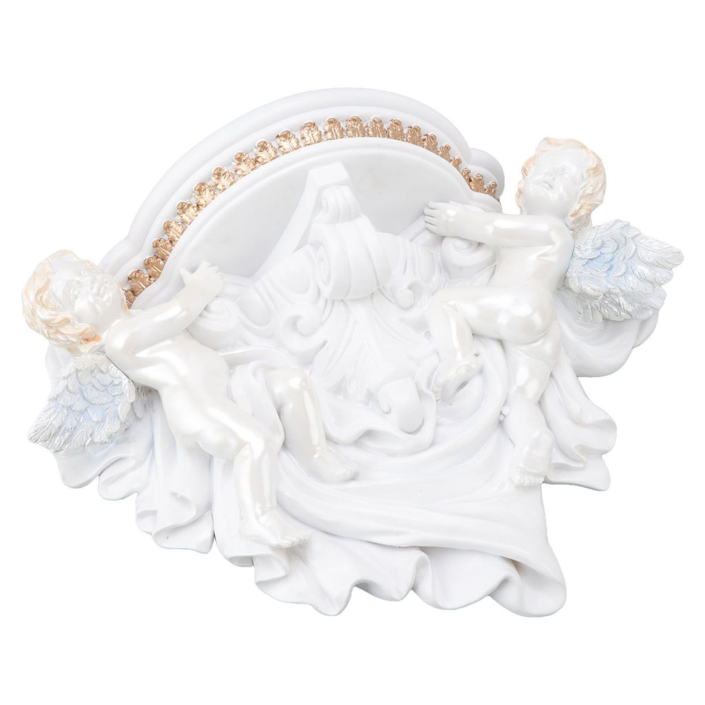 Resin Angel Wall Shelf European Exquisite Beautiful Decoration Rack for Bedroom Living Room Kitchen Pure White Gold