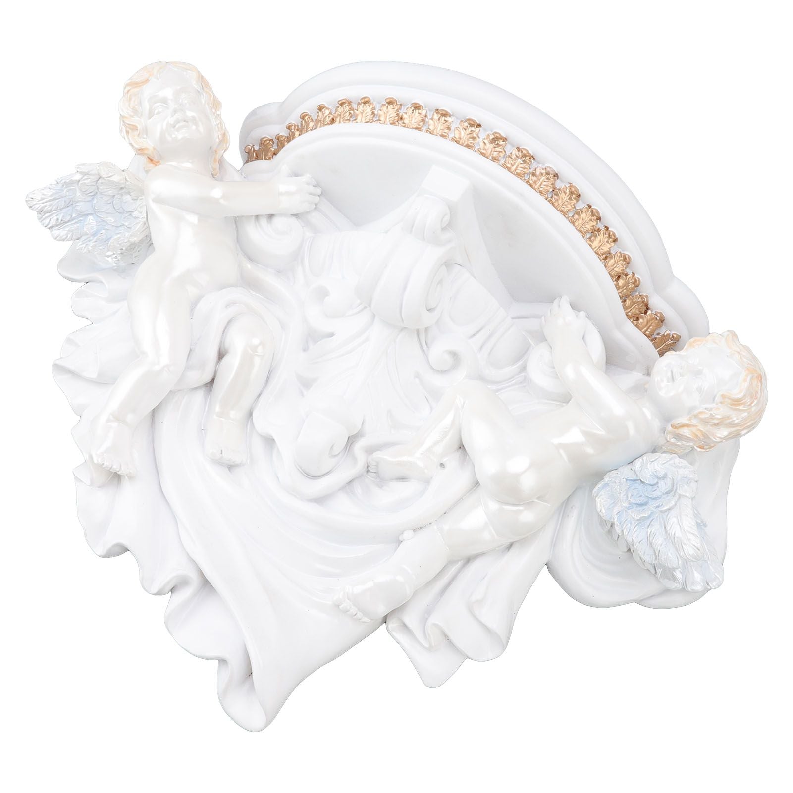 Resin Angel Wall Shelf European Exquisite Beautiful Decoration Rack for Bedroom Living Room Kitchen Pure White Gold