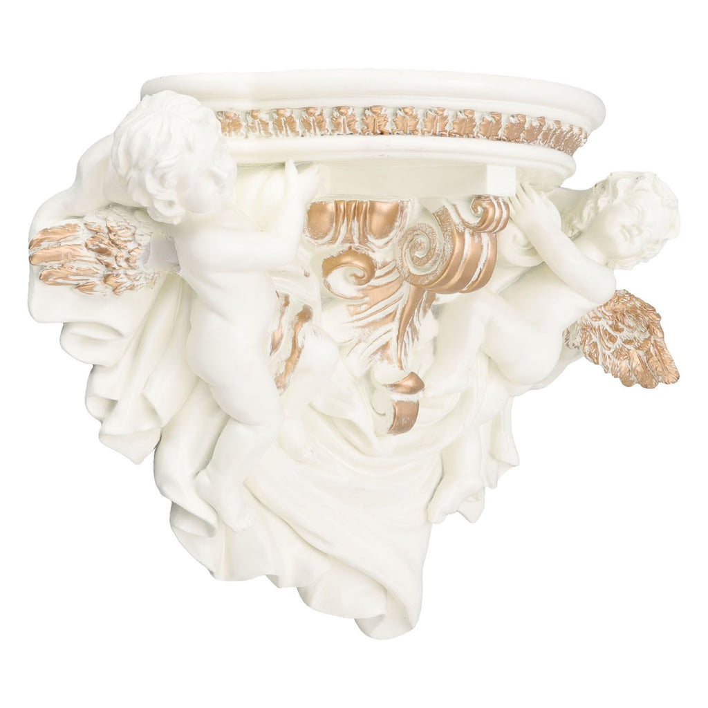 Resin Angel Wall Shelf European Exquisite Beautiful Decoration Rack for Bedroom Living Room Kitchen Beige Gold
