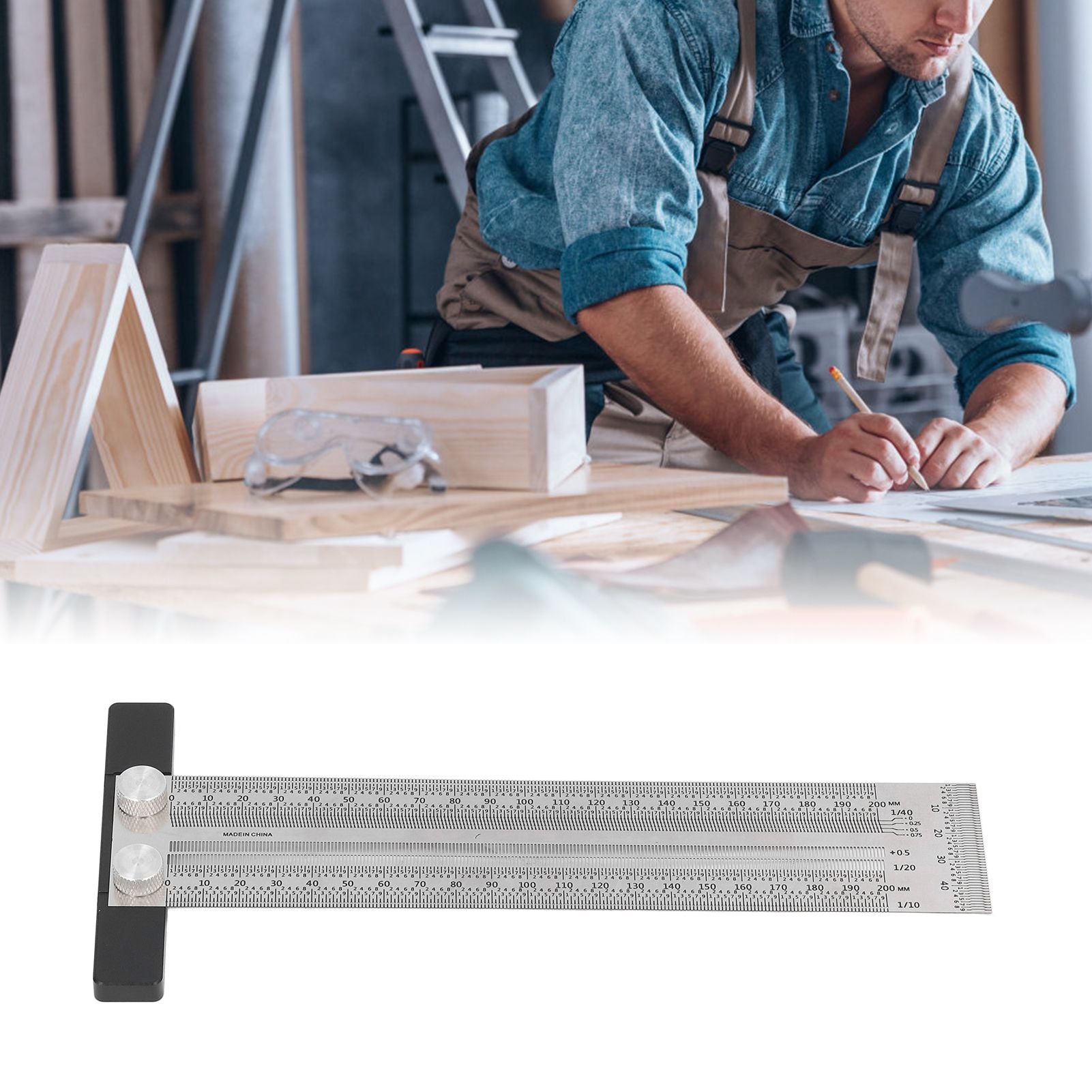 Woodworking Marking T Rulers Positioning Scribing Ruler Gauge Carpenter Measuring Mark Ruler 200mm