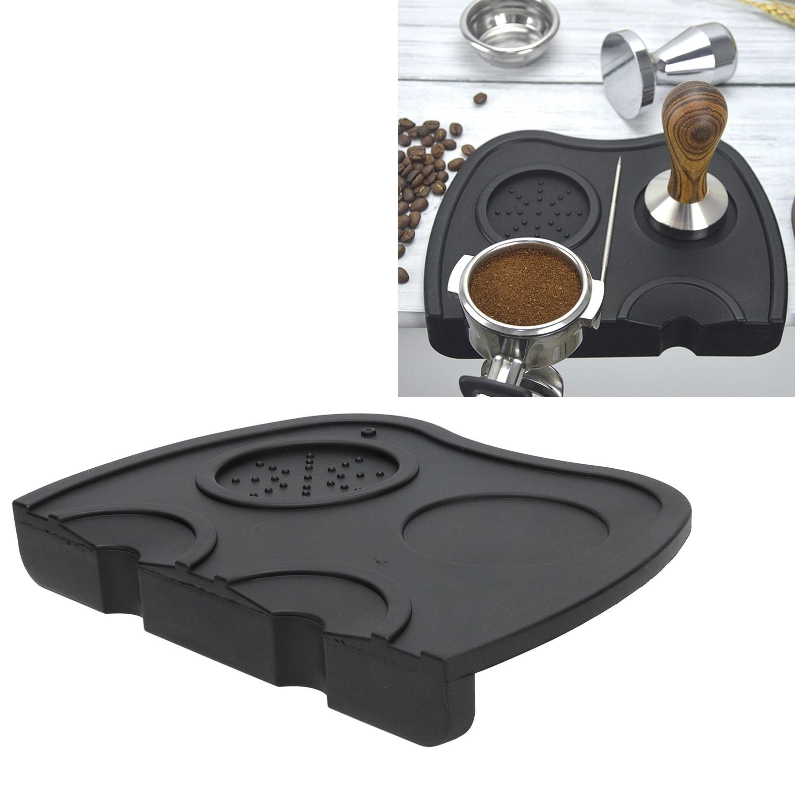 Silicone Coffee Tamper Pad Anti Slip Soft Tamper Mat Heat Resistant Corner Tamping Mat for HomeBlack