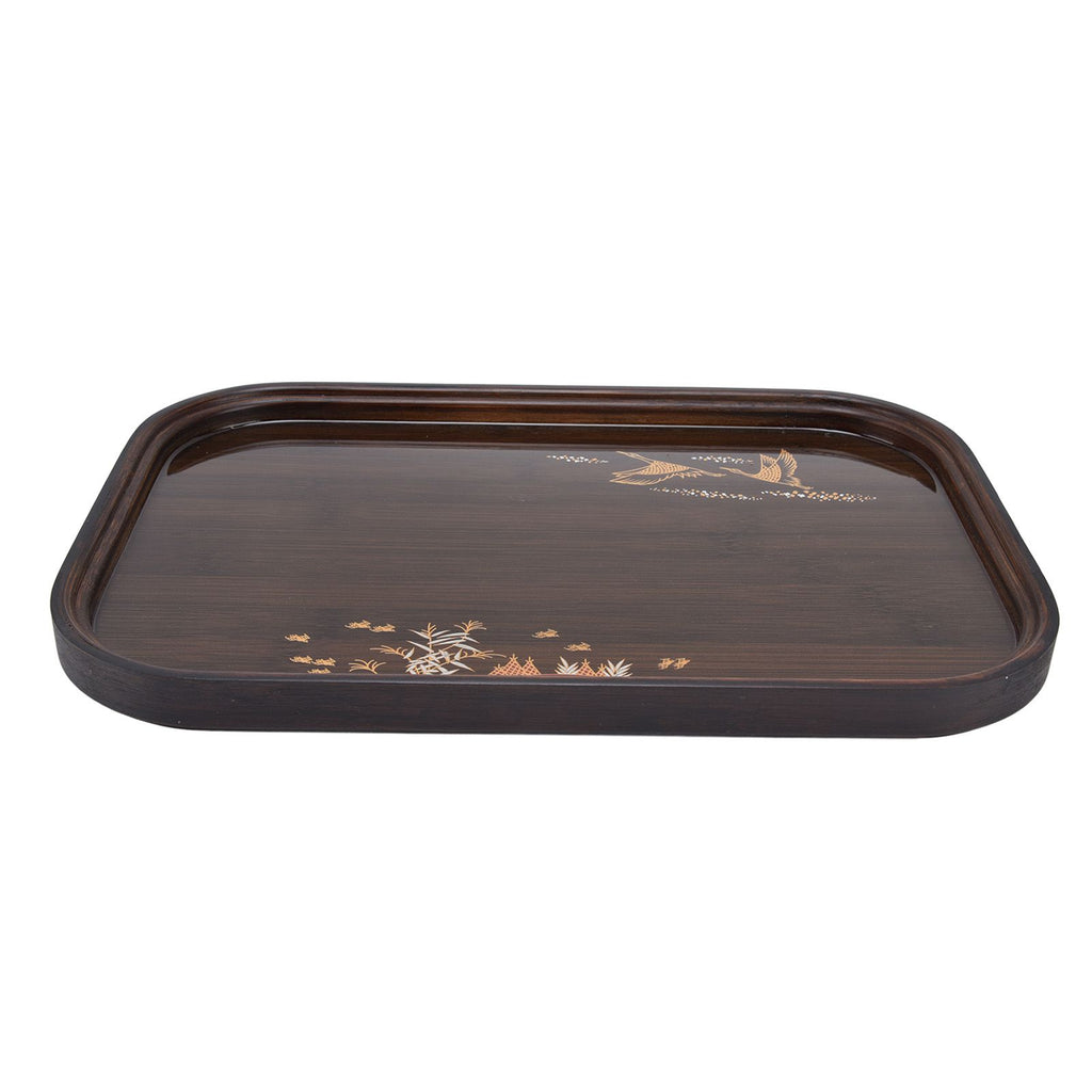 Bamboo Tea Tray Japanese Simple Novel Beautiful Resin Walnut Tea Tray for Home UseRounded Square