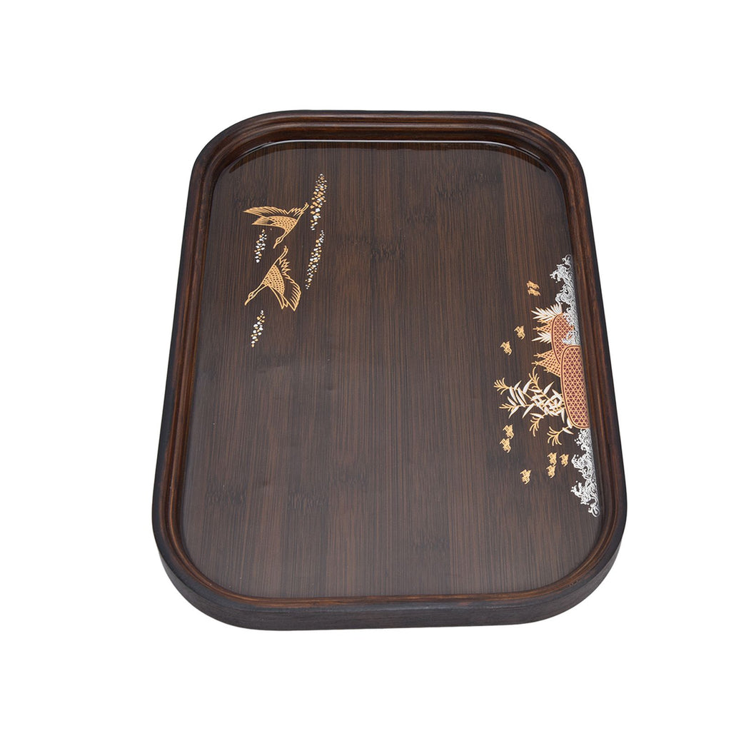 Bamboo Tea Tray Japanese Simple Novel Beautiful Resin Walnut Tea Tray for Home UseRounded Square