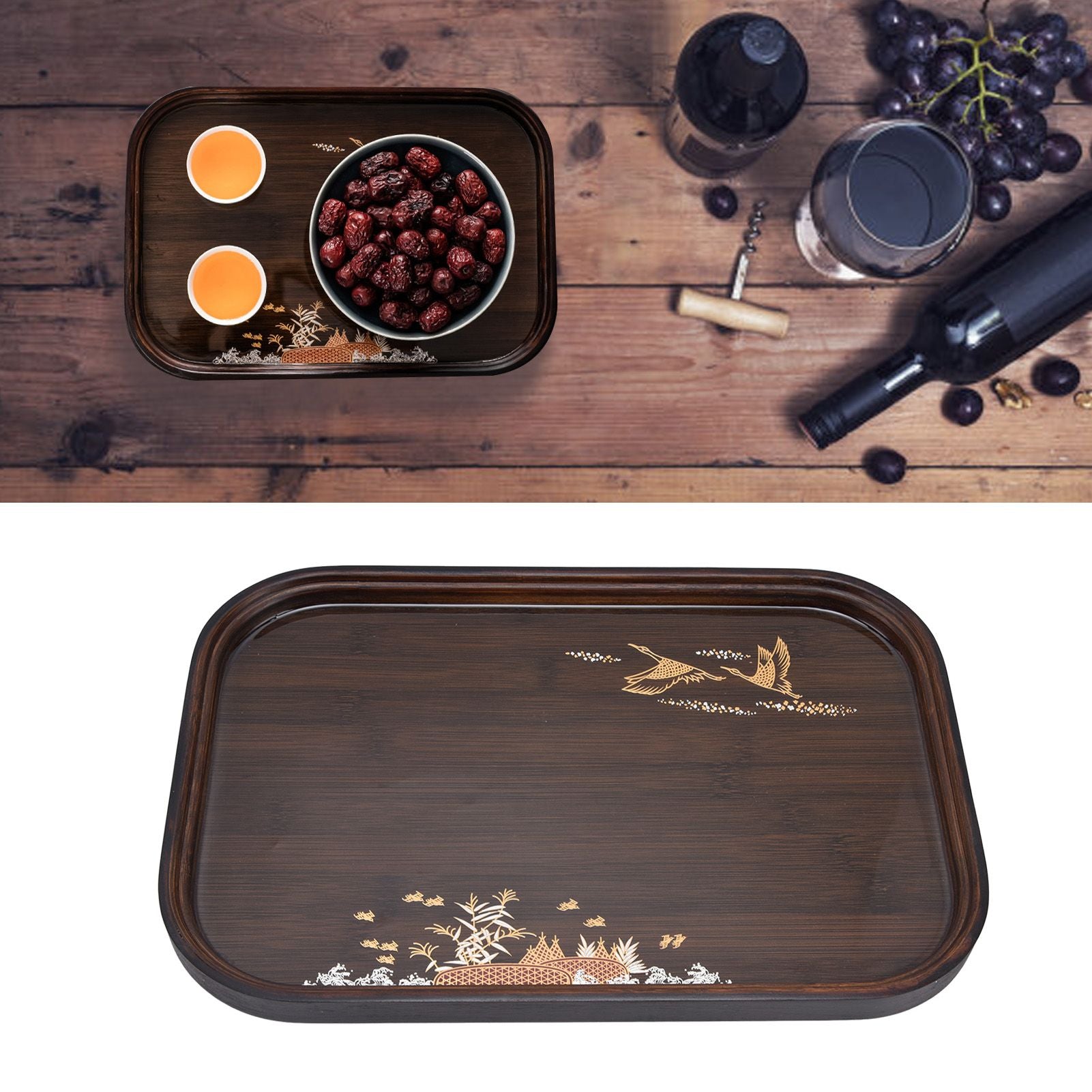 Bamboo Tea Tray Japanese Simple Novel Beautiful Resin Walnut Tea Tray for Home UseRounded Square