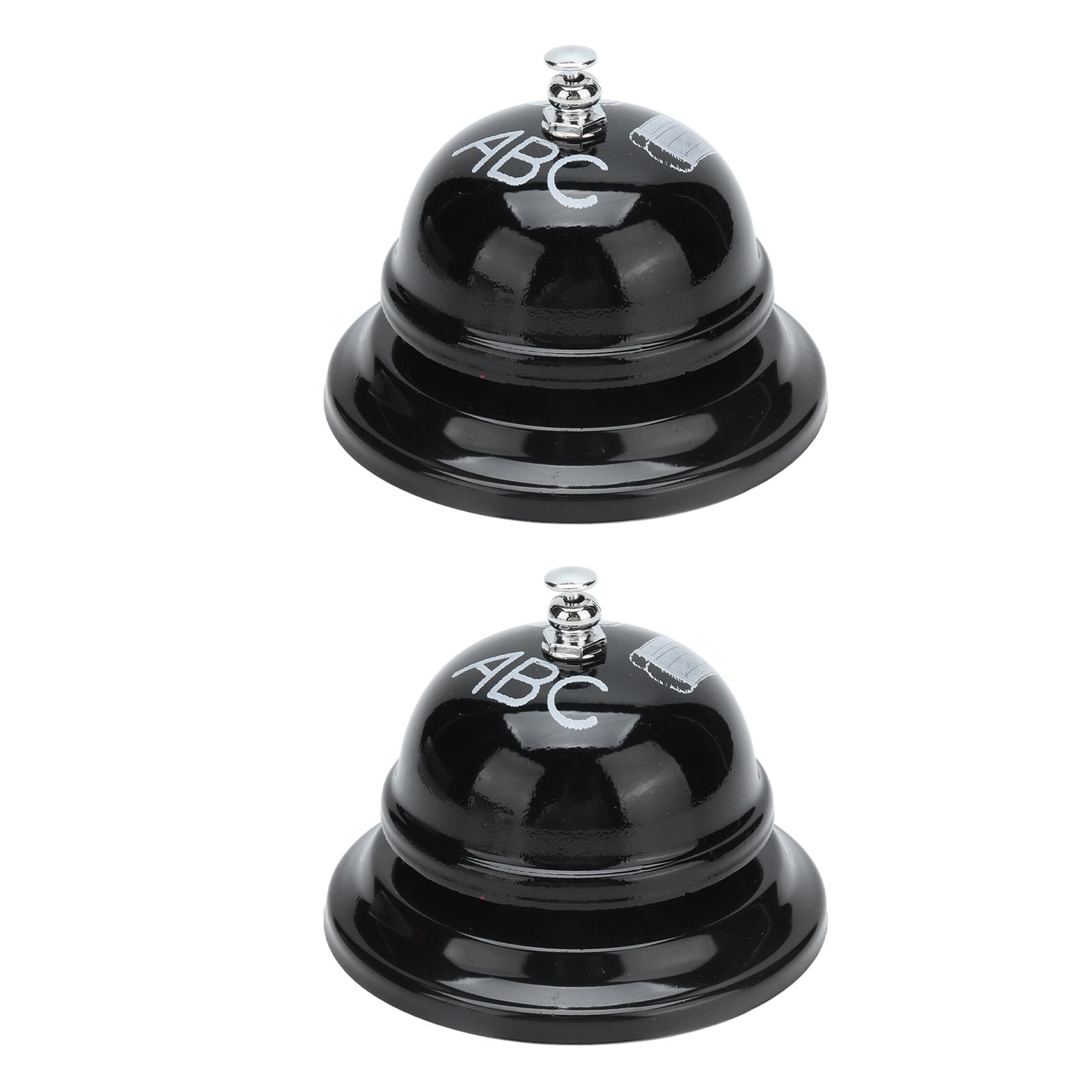 2Pcs Service Bell Exquisite Clear Sound Classic Shape Polishing Glossy Nonslip Base Call Bell for Hotel Restaurant HomeBlack