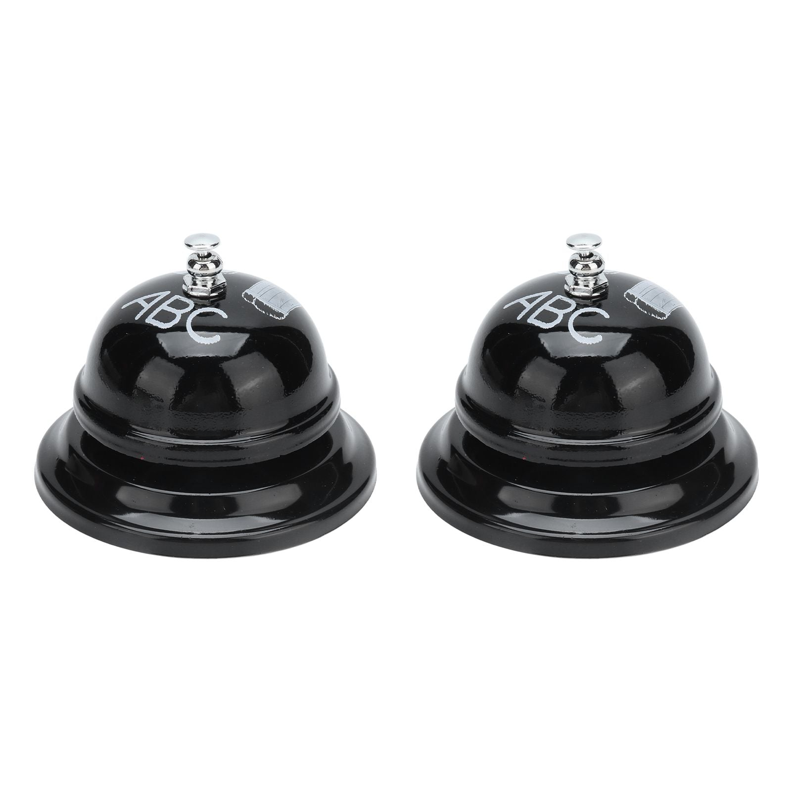 2Pcs Service Bell Exquisite Clear Sound Classic Shape Polishing Glossy Nonslip Base Call Bell for Hotel Restaurant HomeBlack