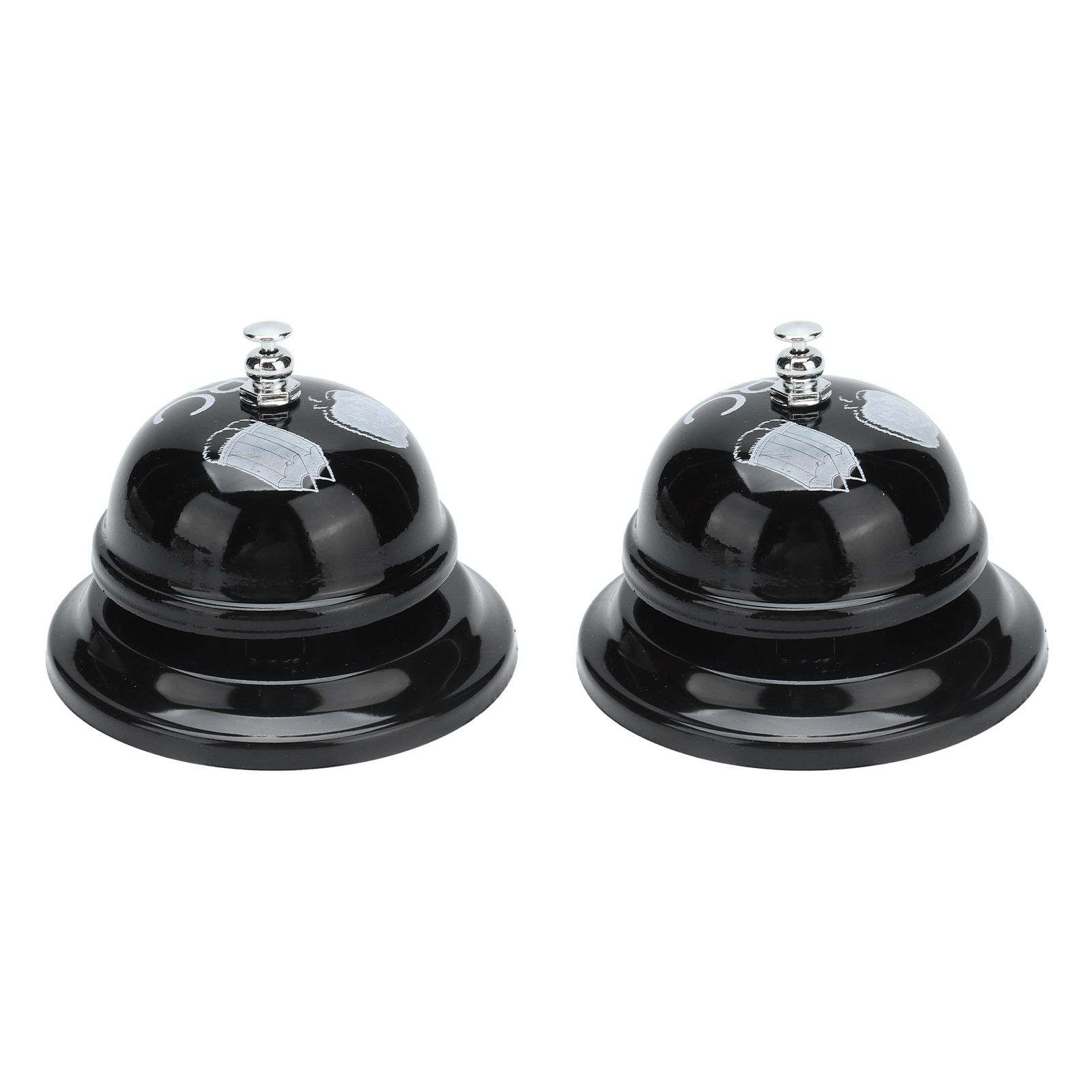 2Pcs Service Bell Exquisite Clear Sound Classic Shape Polishing Glossy Nonslip Base Call Bell for Hotel Restaurant HomeBlack