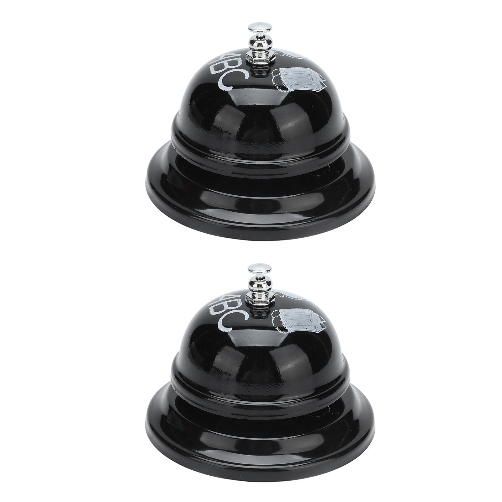 2Pcs Service Bell Exquisite Clear Sound Classic Shape Polishing Glossy Nonslip Base Call Bell for Hotel Restaurant HomeBlack