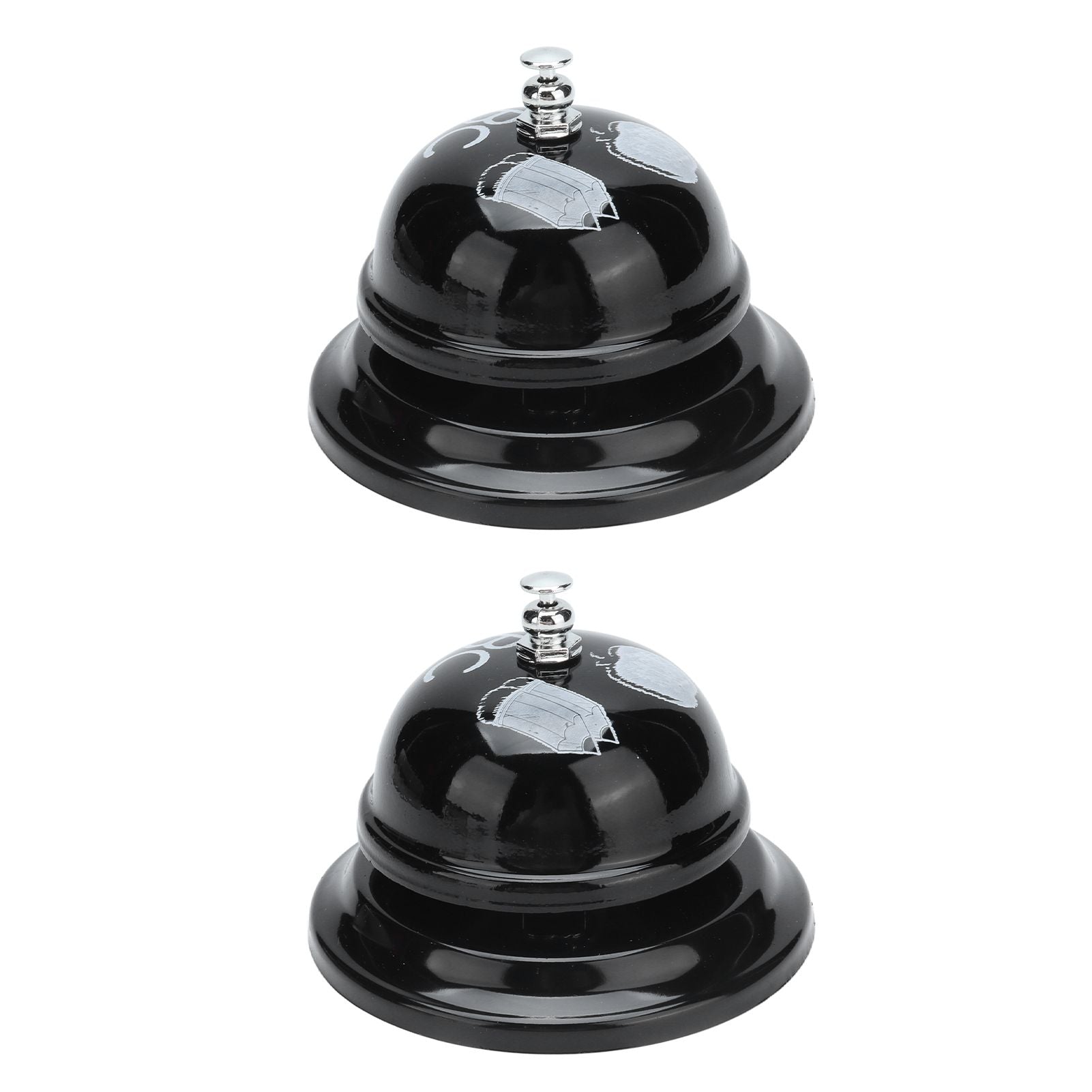 2Pcs Service Bell Exquisite Clear Sound Classic Shape Polishing Glossy Nonslip Base Call Bell for Hotel Restaurant HomeBlack