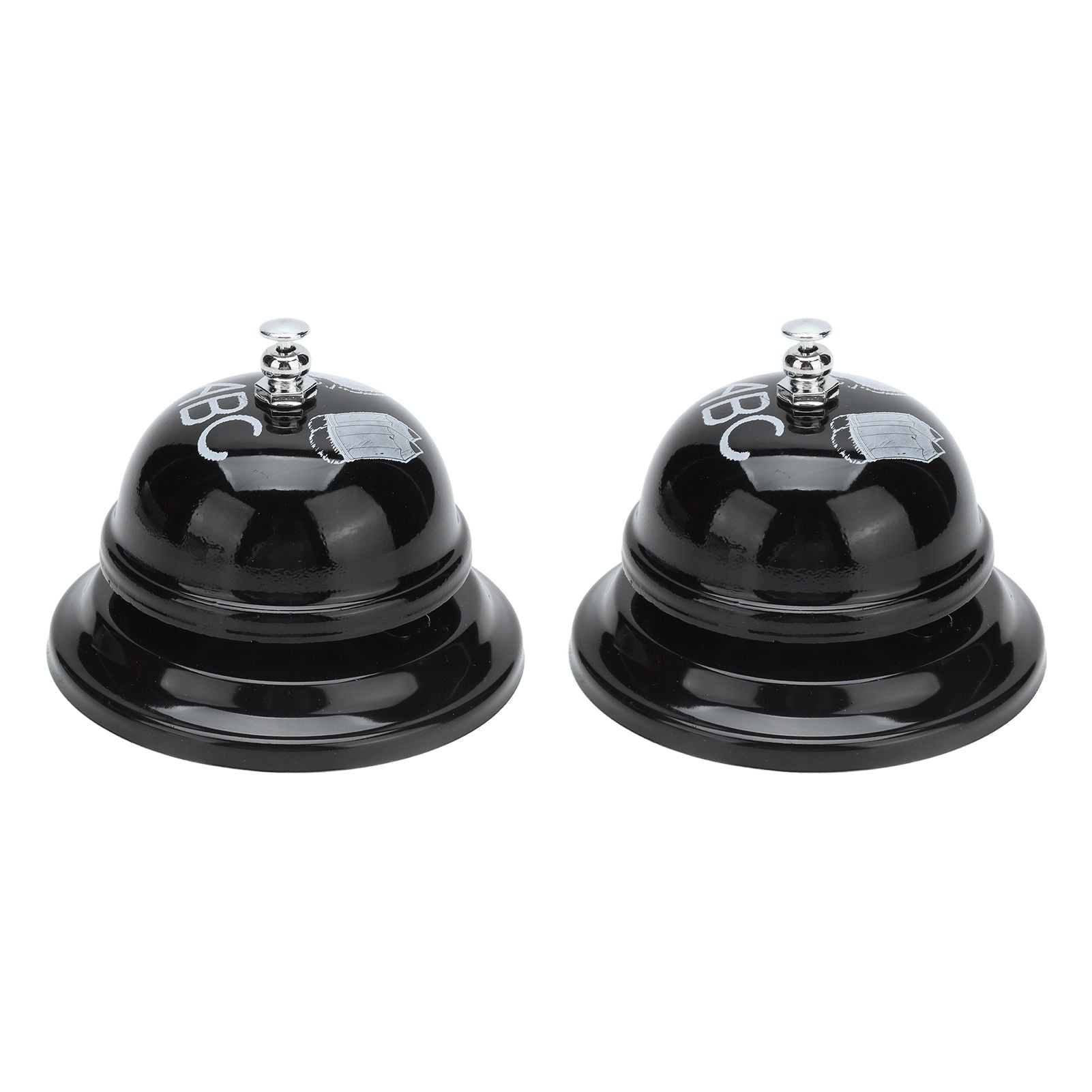 2Pcs Service Bell Exquisite Clear Sound Classic Shape Polishing Glossy Nonslip Base Call Bell for Hotel Restaurant HomeBlack