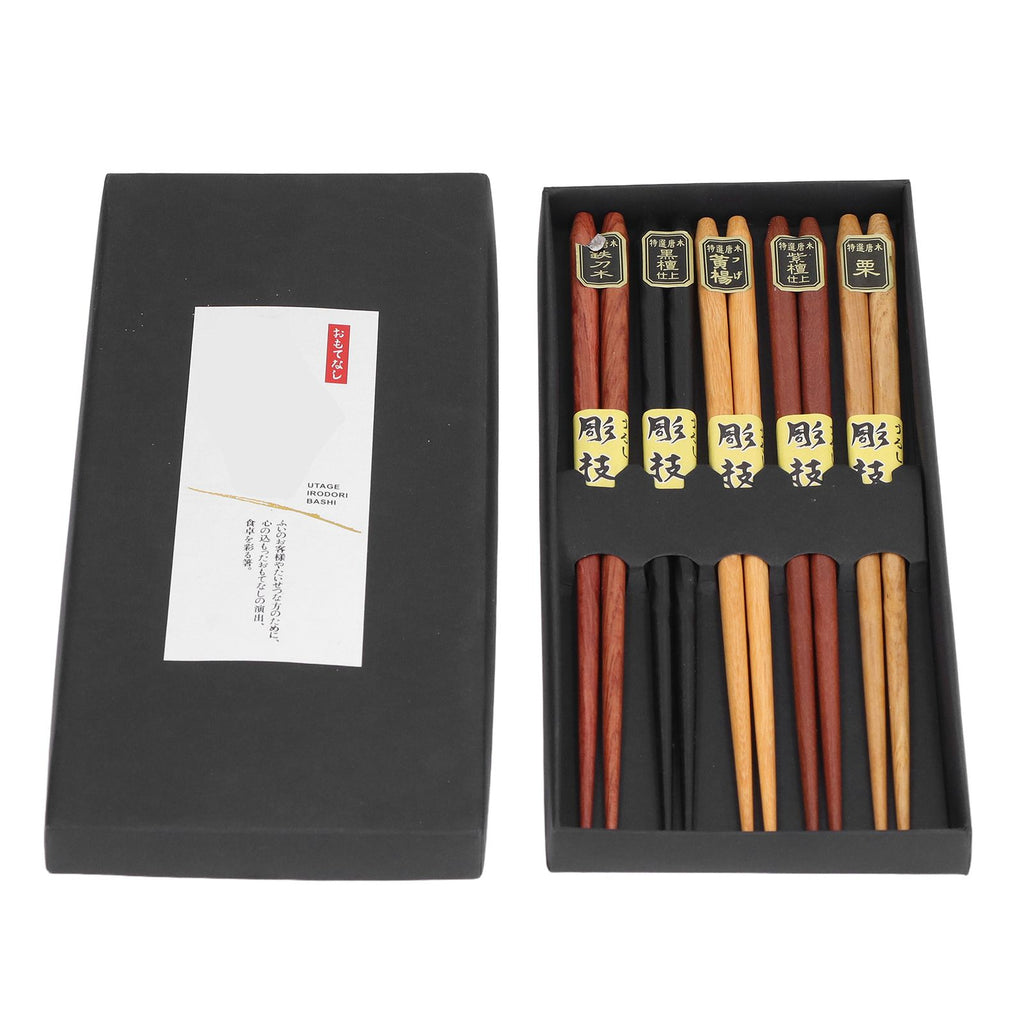 Chopsticks Set 5 Different Colors Natural Wood Antislip Design Feel Comfortable Chopsticks ReusablePointed Chopsticks
