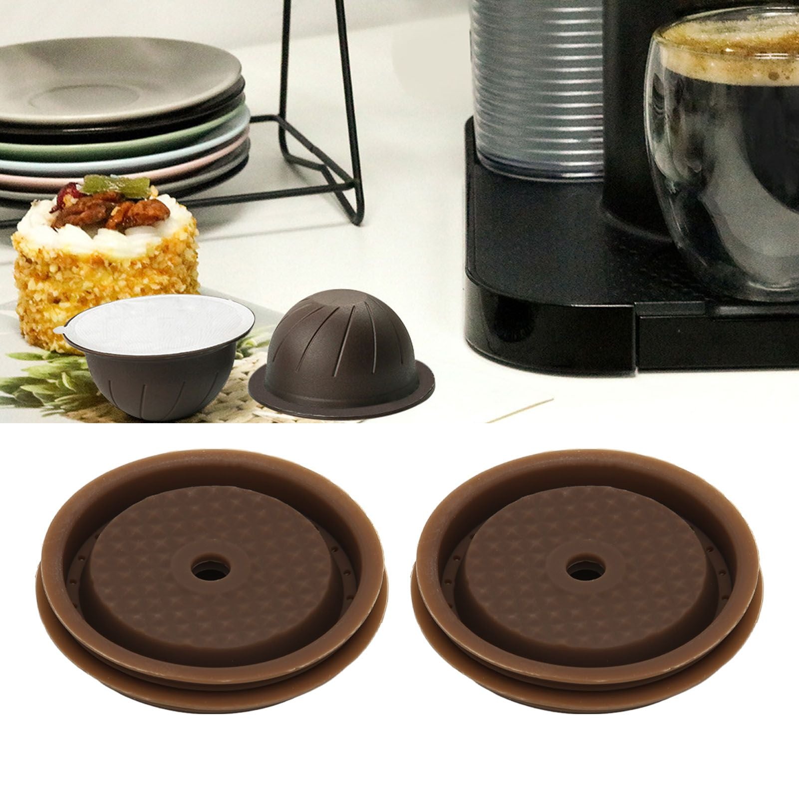 Reusable Coffee Capsule Lid Food Grade Silica Gel Environmental Resilient Lid with Brush Spoon for Vertuoline Pro Coffee Pod