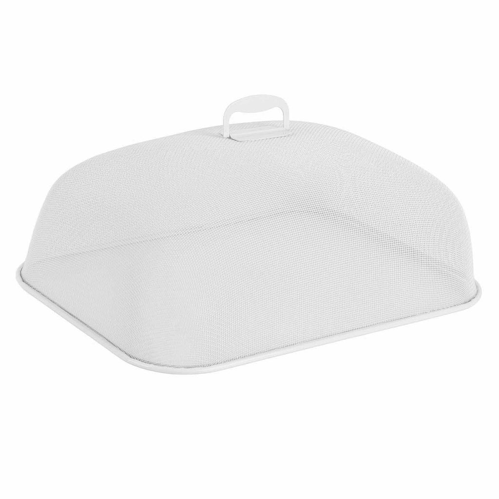 Food Cover Dense Mesh Design 180 Degree Rotatable Simple Iron Food Screen with Handle for Home Dining Room White Rectangle Large