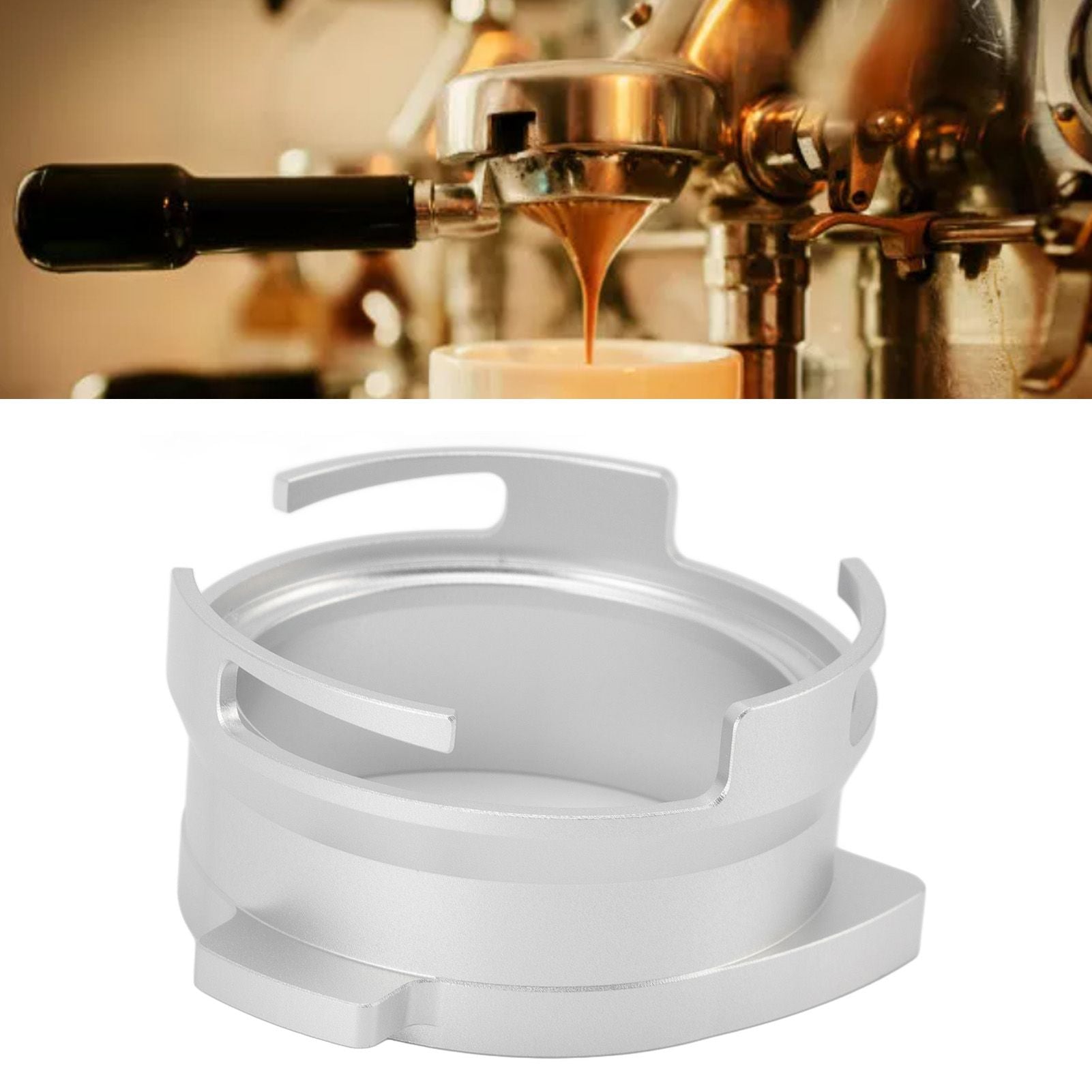 54mm Coffee Portafilter Dosing Funnel Aluminum Alloy Rotatable Dosing Funnel Coffee Machine Accessories Silver