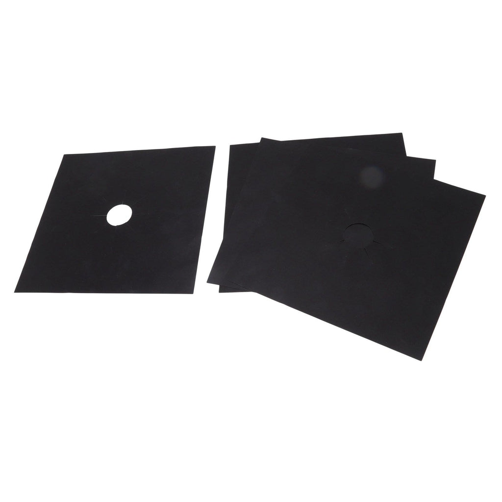 4Pcs Stove Burner Cover PTFE Coating Non Stick Gas Range Stove Top Protector Pad for Kitchen Cooking Black 27x27cm 0.1mm