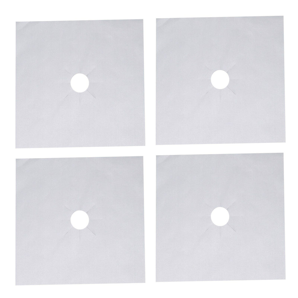 4Pcs Stove Burner Cover PTFE Coating Non Stick Gas Range Stove Top Protector Pad for Kitchen Cooking Silver 27x27cm 0.1mm
