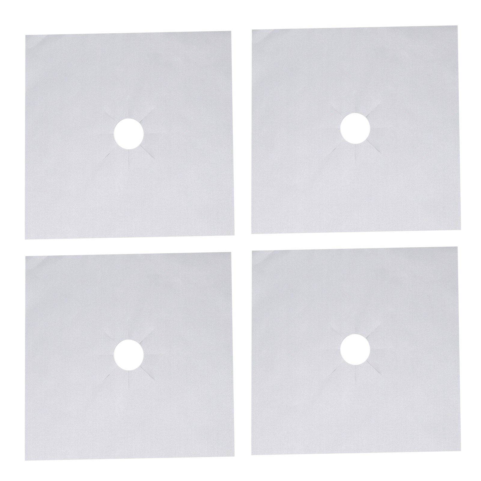 4Pcs Stove Burner Cover PTFE Coating Non Stick Gas Range Stove Top Protector Pad for Kitchen Cooking Silver 27x27cm 0.1mm