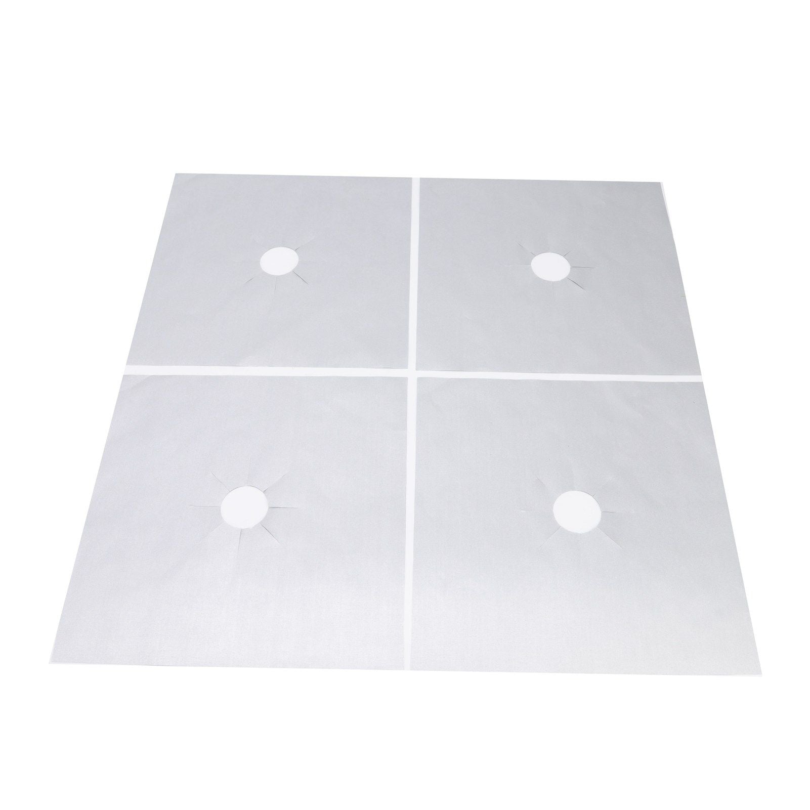 4Pcs Stove Burner Cover PTFE Coating Non Stick Gas Range Stove Top Protector Pad for Kitchen Cooking Silver 27x27cm 0.1mm