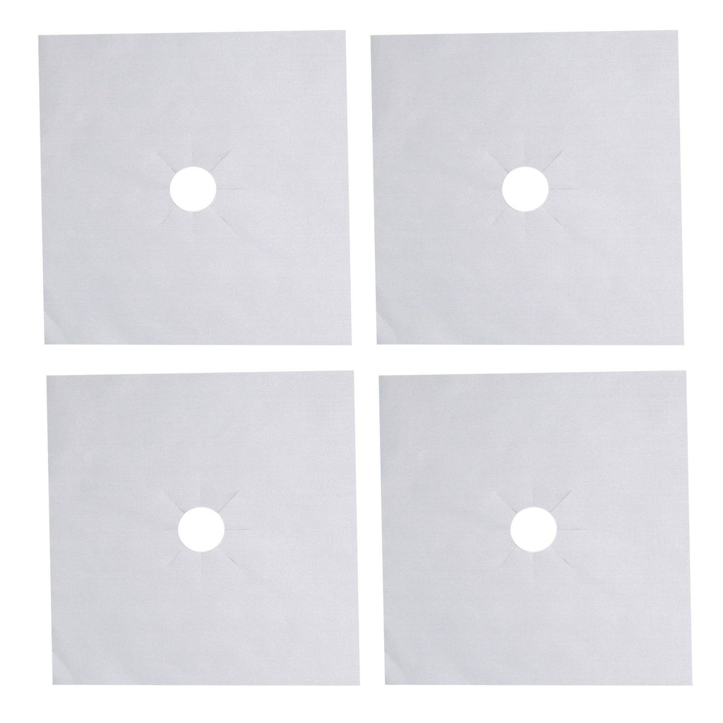 4Pcs Stove Burner Cover PTFE Coating Non Stick Gas Range Stove Top Protector Pad for Kitchen Cooking Silver 27x27cm 0.1mm