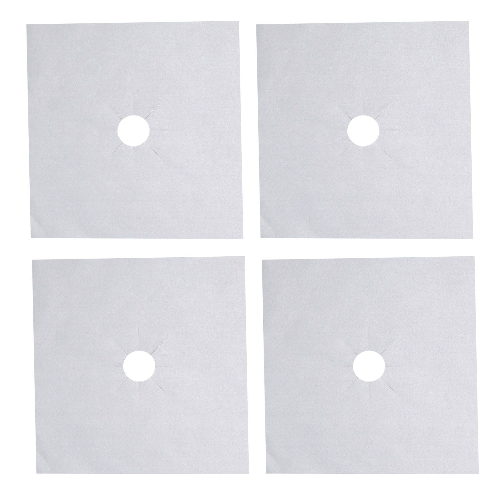 4Pcs Stove Burner Cover PTFE Coating Non Stick Gas Range Stove Top Protector Pad for Kitchen Cooking Silver 27x27cm 0.1mm