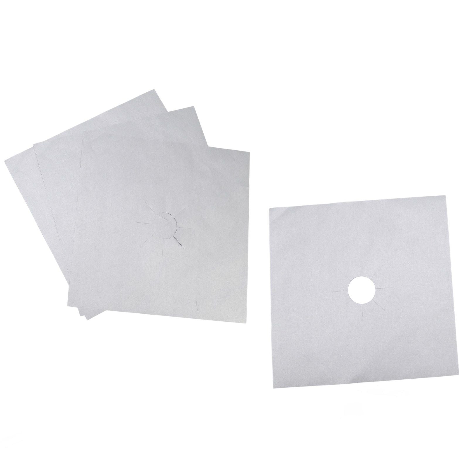 4Pcs Stove Burner Cover PTFE Coating Non Stick Gas Range Stove Top Protector Pad for Kitchen Cooking Silver 27x27cm 0.1mm