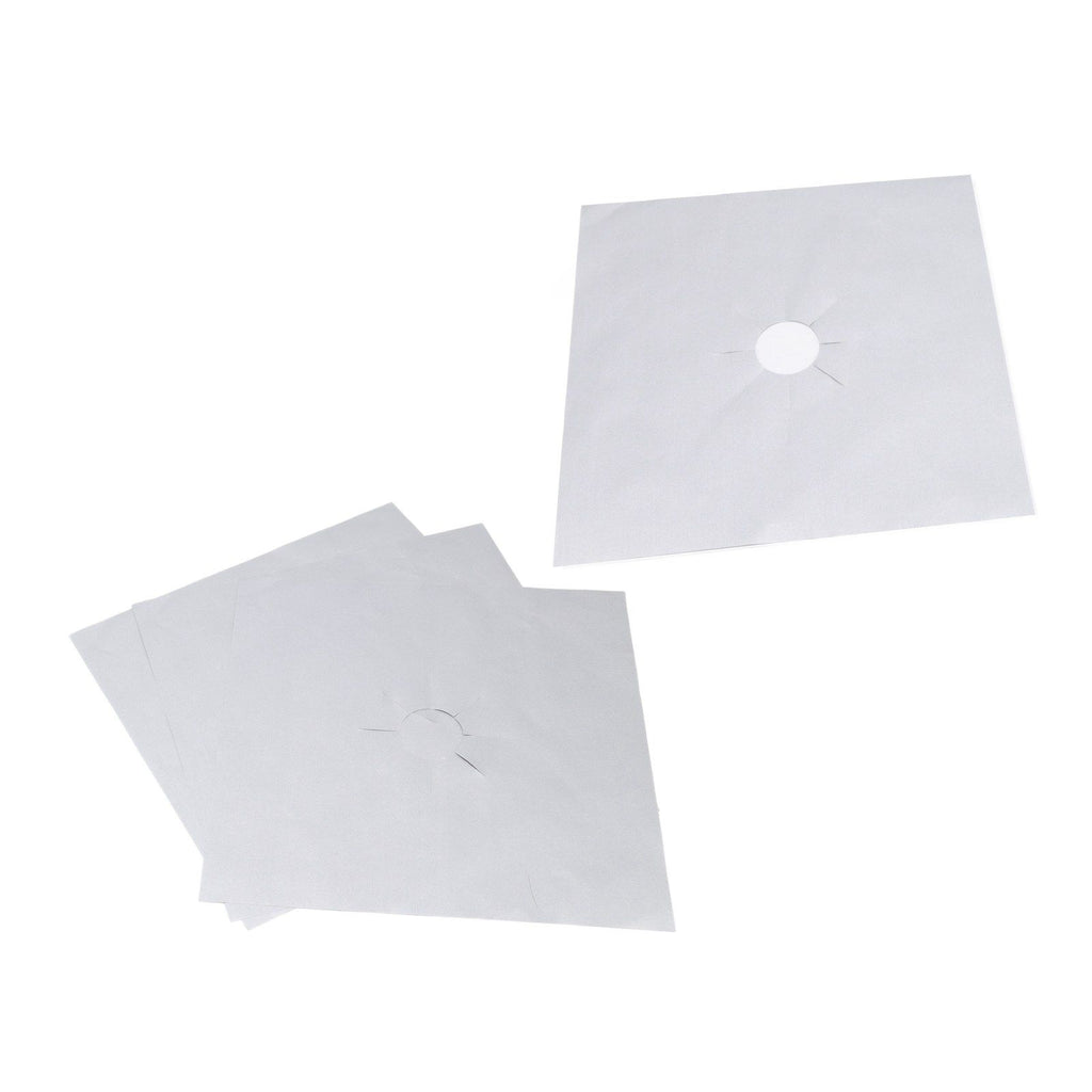 4Pcs Stove Burner Cover PTFE Coating Non Stick Gas Range Stove Top Protector Pad for Kitchen Cooking Silver 27x27cm 0.1mm
