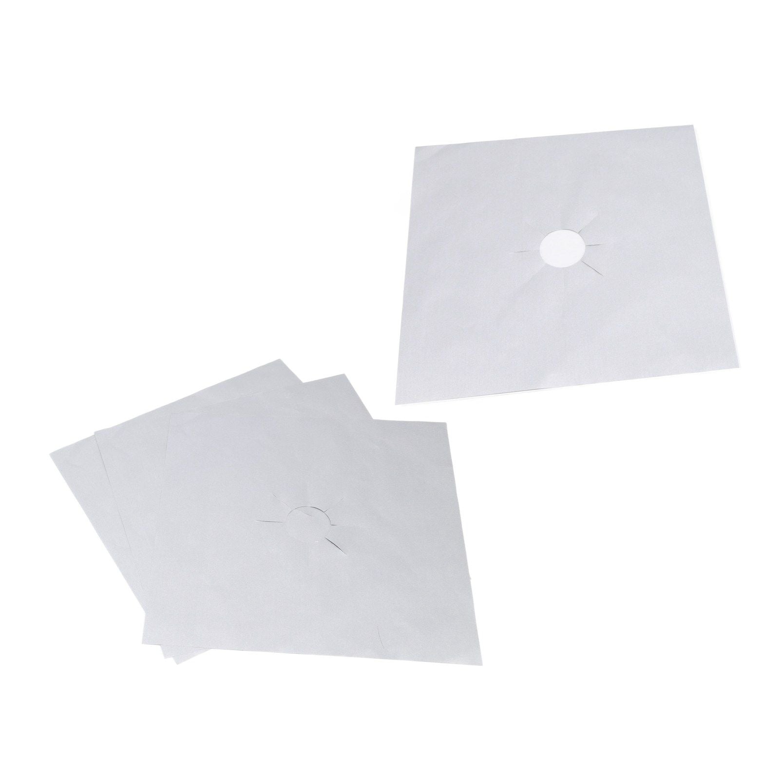 4Pcs Stove Burner Cover PTFE Coating Non Stick Gas Range Stove Top Protector Pad for Kitchen Cooking Silver 27x27cm 0.1mm