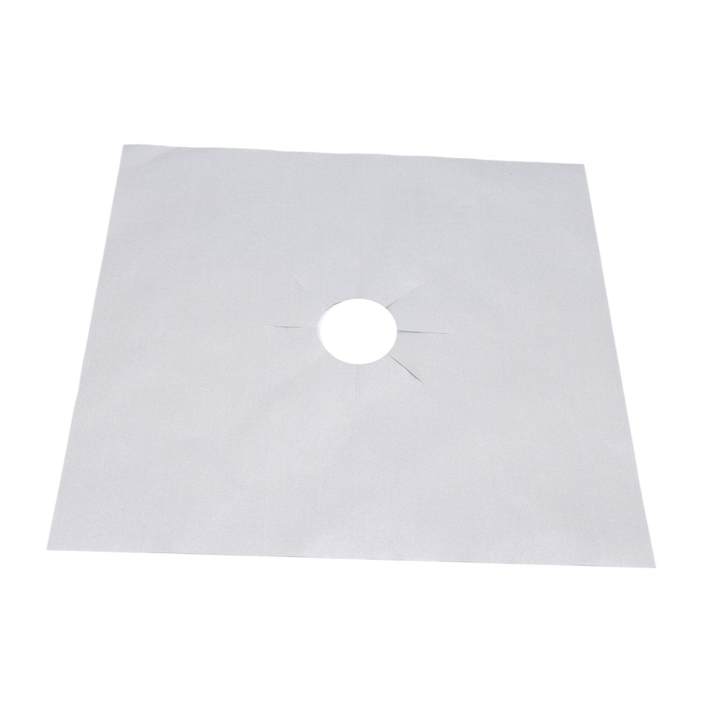 4Pcs Stove Burner Cover PTFE Coating Non Stick Gas Range Stove Top Protector Pad for Kitchen Cooking Silver 27x27cm 0.1mm