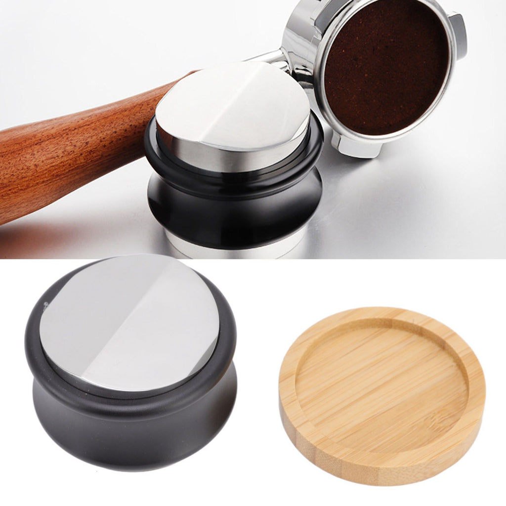 Coffee Distributor Stainless Steel Alloy Dual Head Adjustable Depth Coffee Leveler with Bamboo Base 53mm/2.09in