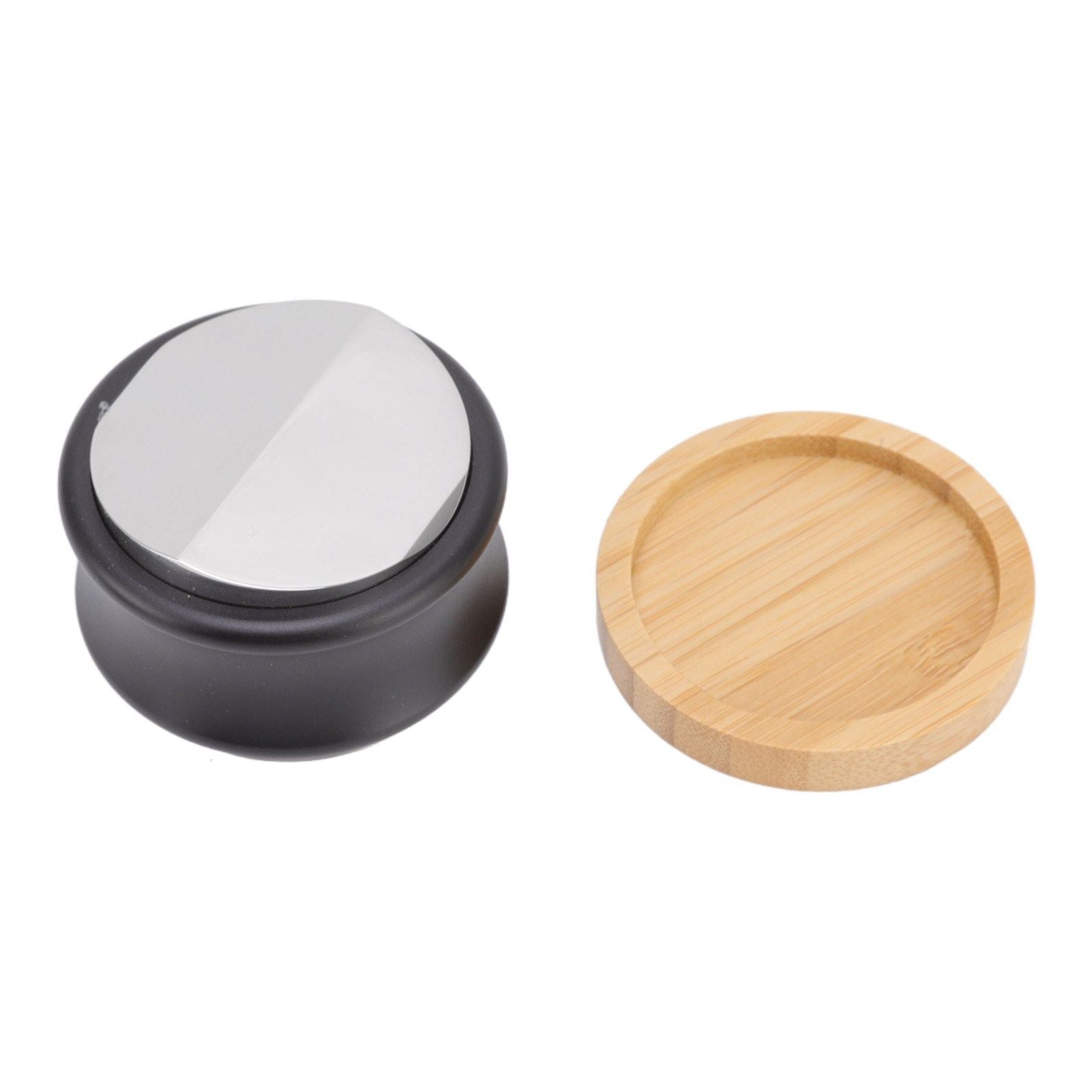 Coffee Distributor Stainless Steel Alloy Dual Head Adjustable Depth Coffee Leveler with Bamboo Base 58.5mm/2.3in