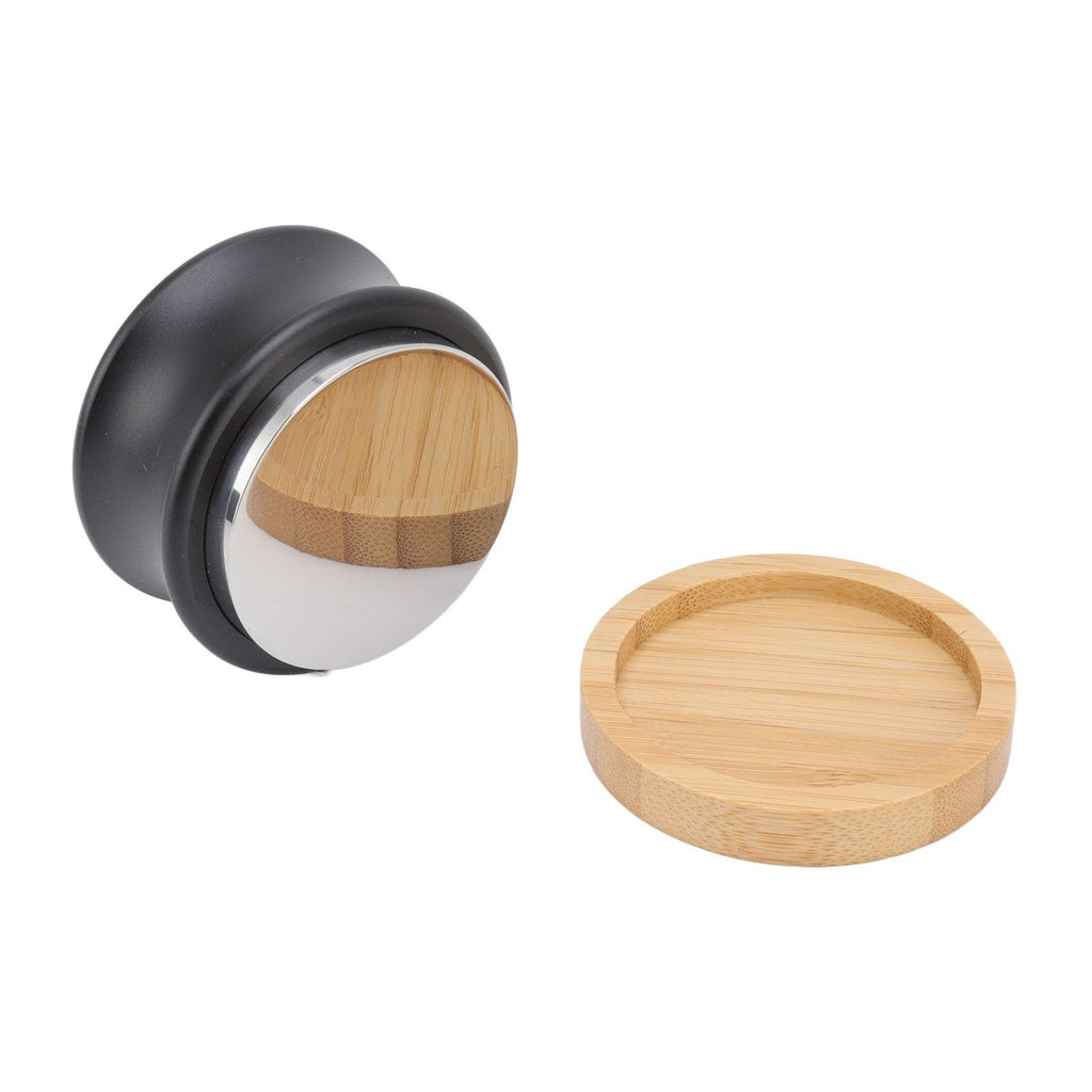 Coffee Distributor Stainless Steel Alloy Dual Head Adjustable Depth Coffee Leveler with Bamboo Base 58.5mm/2.3in