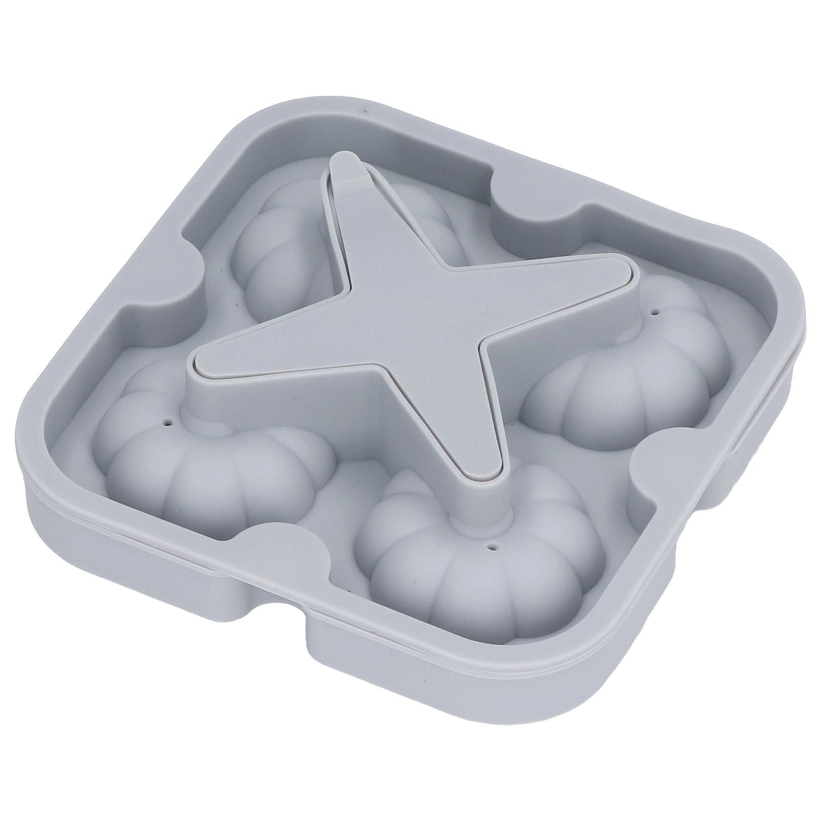 Pumpkin Ice Ball Mold 3D Pumpkin Shape Food Grade Silicone 4 Cells Easy Release Whiskey Ice Mold for Coffee Tea Cocktail Gray