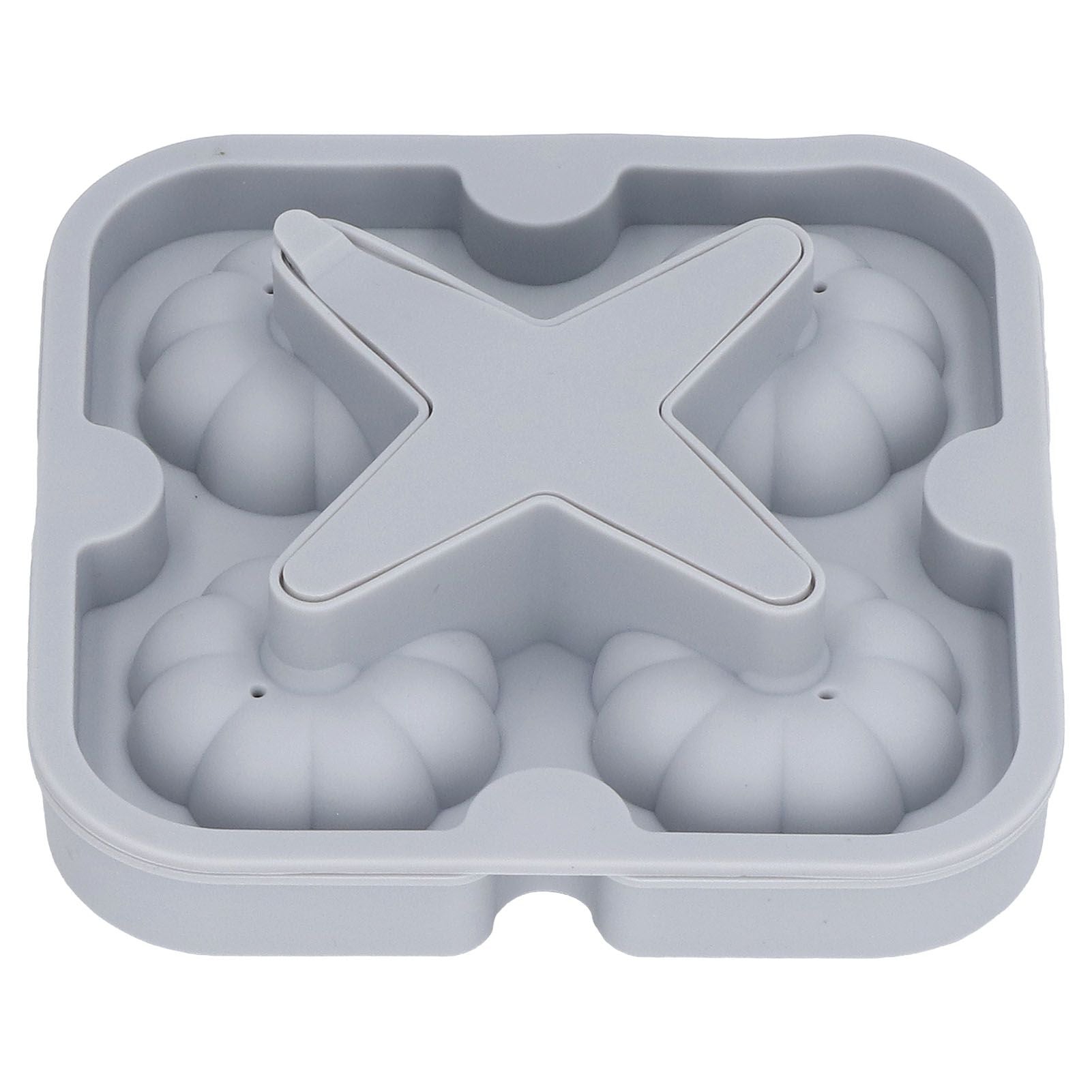 Pumpkin Ice Ball Mold 3D Pumpkin Shape Food Grade Silicone 4 Cells Easy Release Whiskey Ice Mold for Coffee Tea Cocktail Gray
