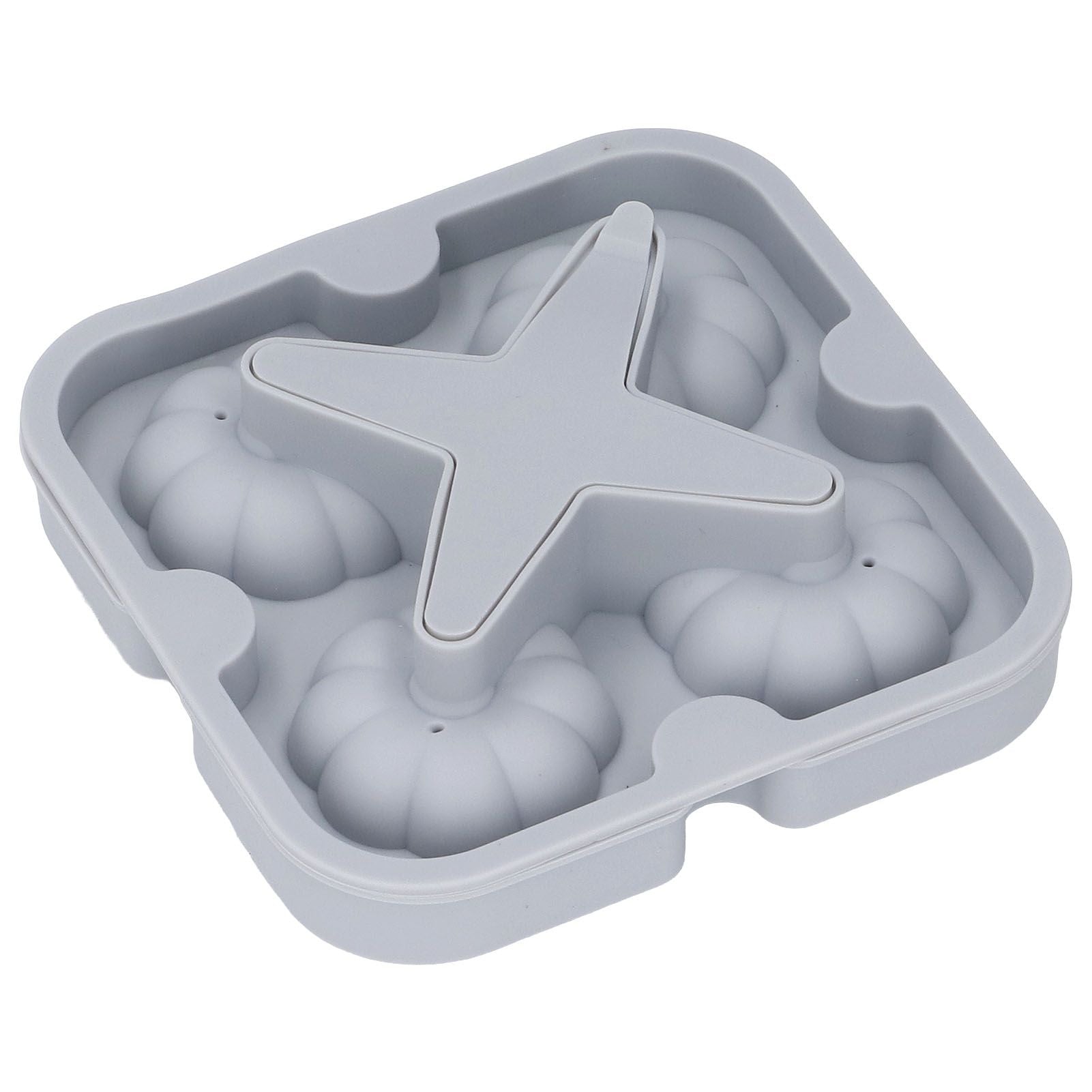 Pumpkin Ice Ball Mold 3D Pumpkin Shape Food Grade Silicone 4 Cells Easy Release Whiskey Ice Mold for Coffee Tea Cocktail Gray
