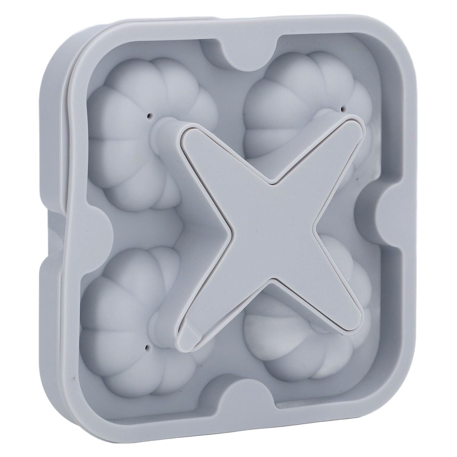 Pumpkin Ice Ball Mold 3D Pumpkin Shape Food Grade Silicone 4 Cells Easy Release Whiskey Ice Mold for Coffee Tea Cocktail Gray