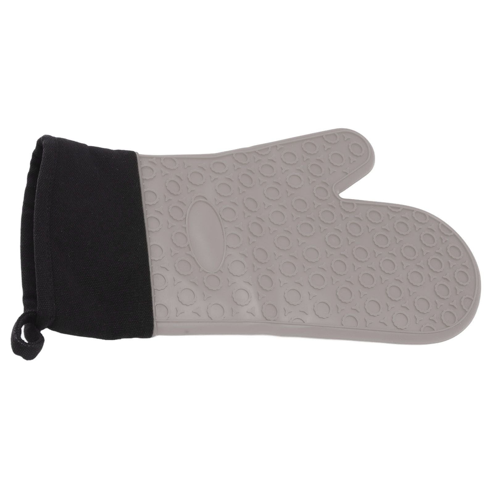Silicone Oven Mitts Non Slip Kitchen Baking Gloves High Temperature Resistant 2 Fingers Long Gray