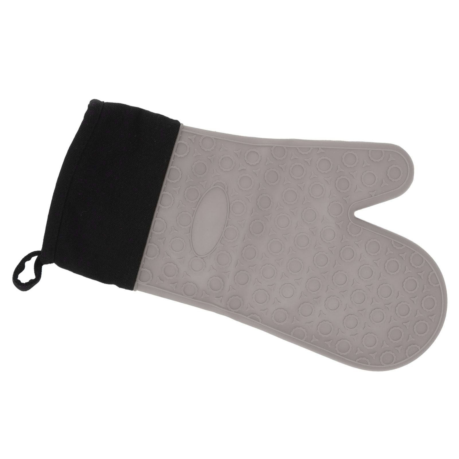 Silicone Oven Mitts Non Slip Kitchen Baking Gloves High Temperature Resistant 2 Fingers Long Gray