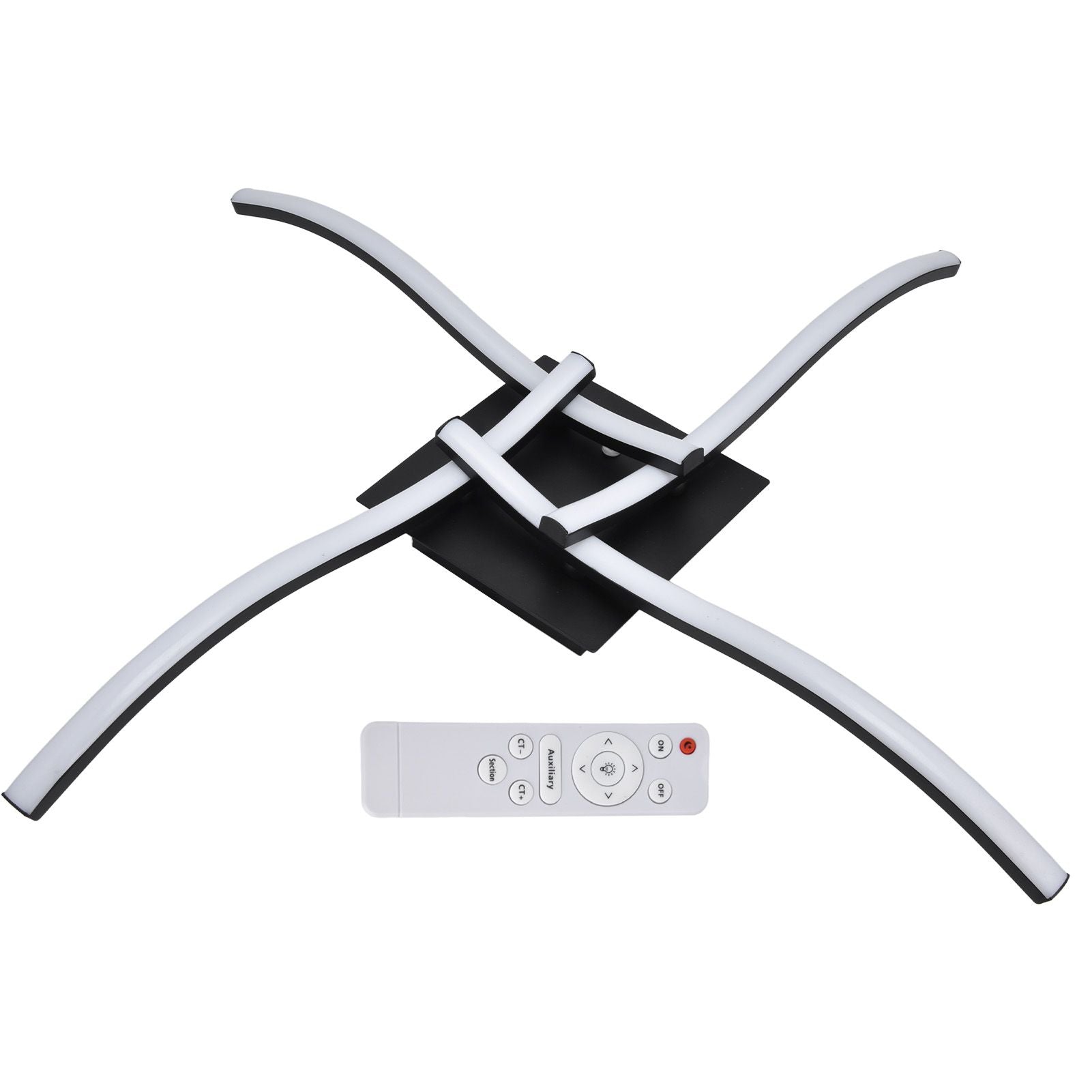 LED Ceiling Light Wavy Shape 3 Color Dimming Wrought Iron Ceiling Fixture with Remote Control Black AC110‑265V