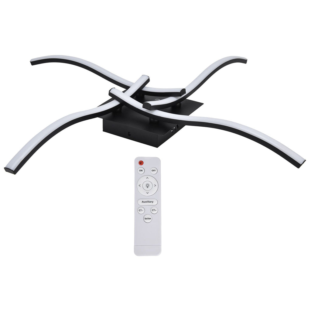 LED Ceiling Light Wavy Shape 3 Color Dimming Wrought Iron Ceiling Fixture with Remote Control Black AC110‑265V