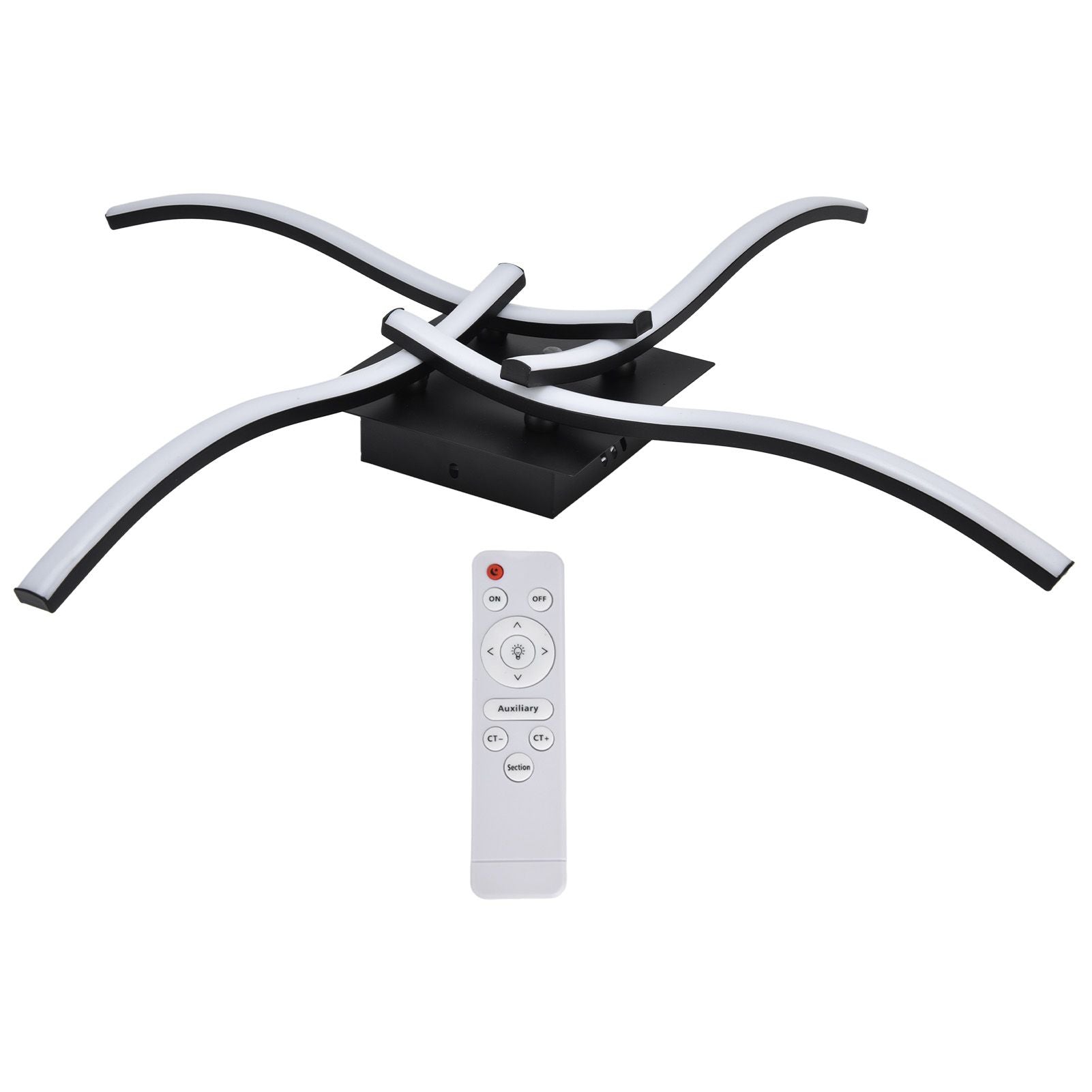 LED Ceiling Light Wavy Shape 3 Color Dimming Wrought Iron Ceiling Fixture with Remote Control Black AC110‑265V