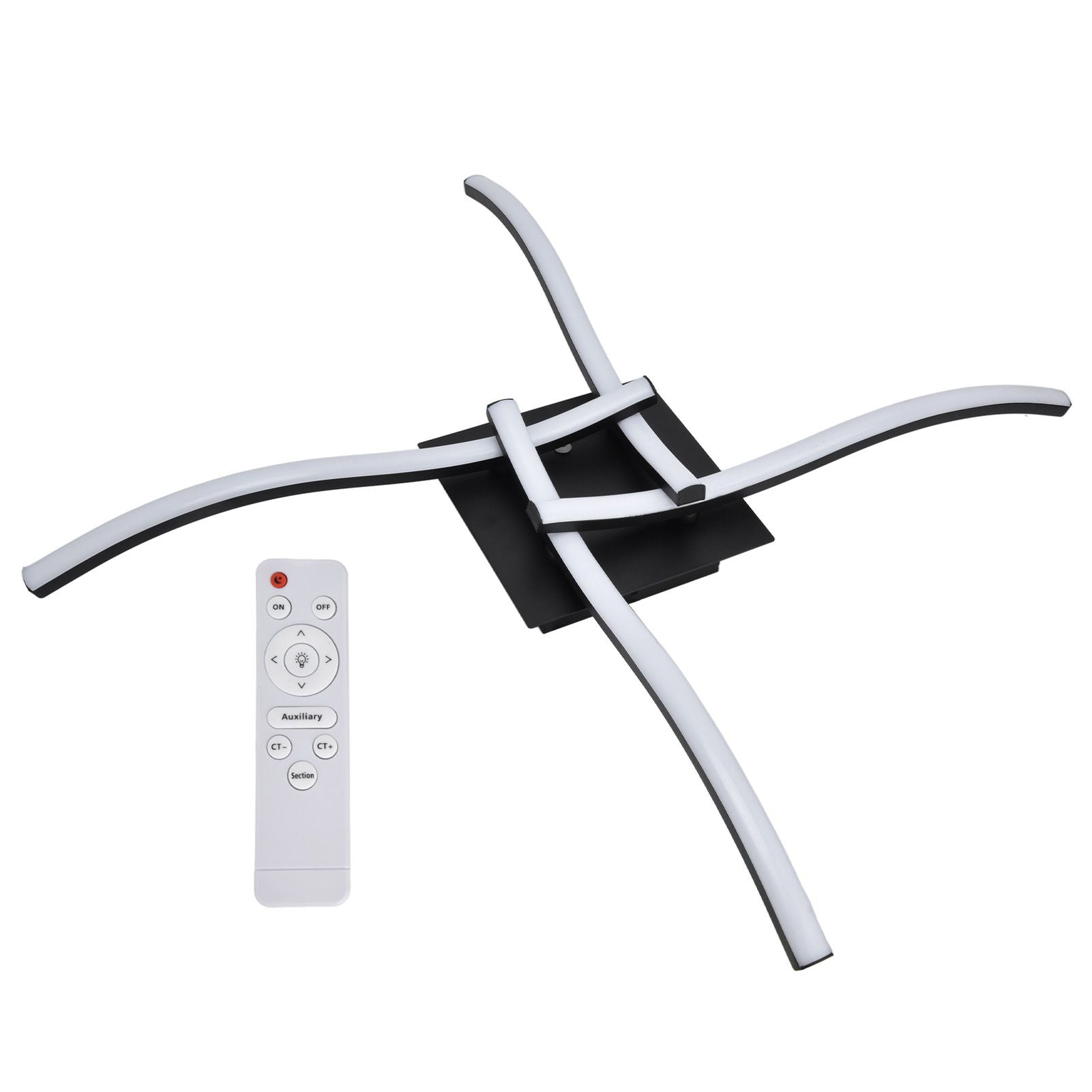 LED Ceiling Light Wavy Shape 3 Color Dimming Wrought Iron Ceiling Fixture with Remote Control Black AC110‑265V