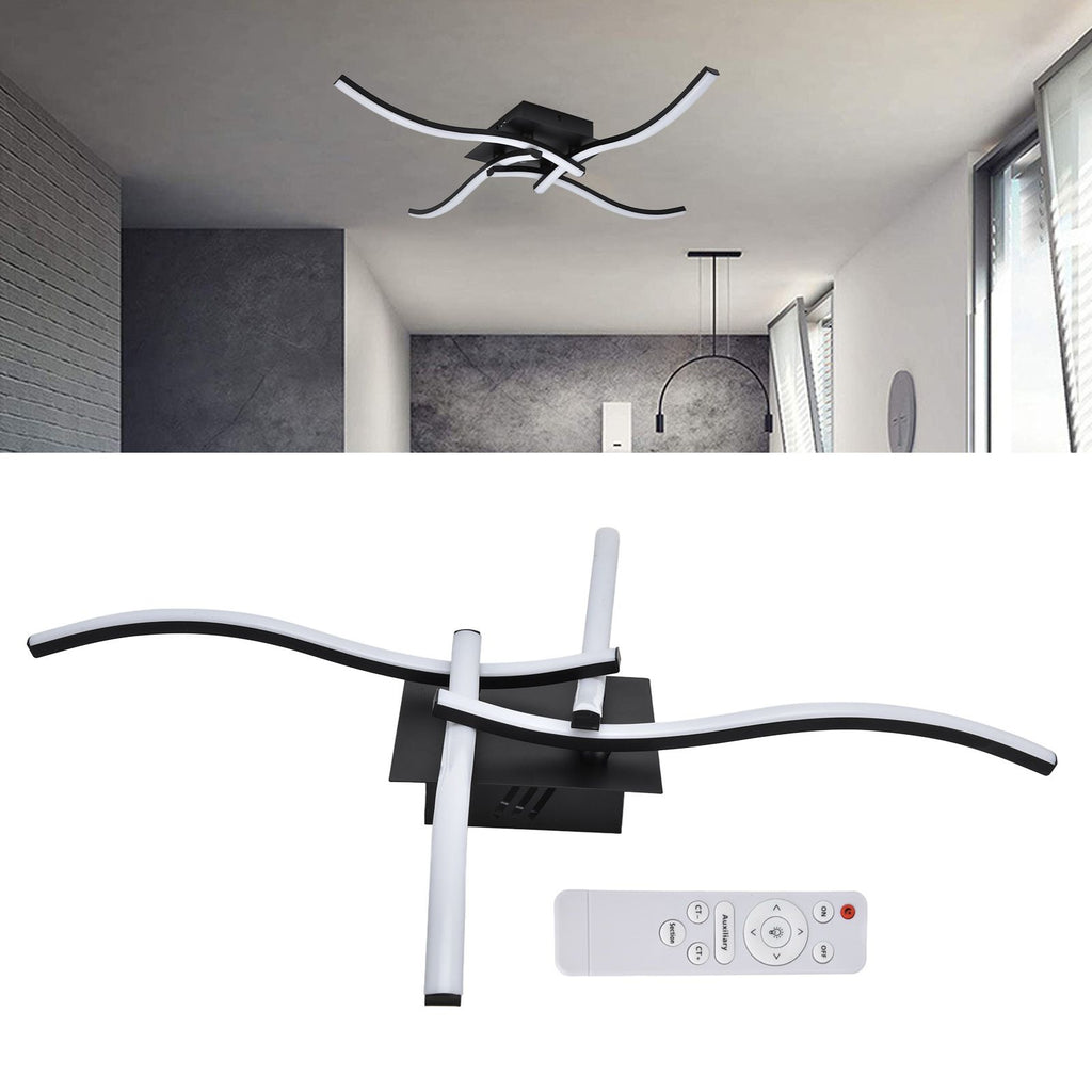 LED Ceiling Light Wavy Shape 3 Color Dimming Wrought Iron Ceiling Fixture with Remote Control Black AC110‑265V